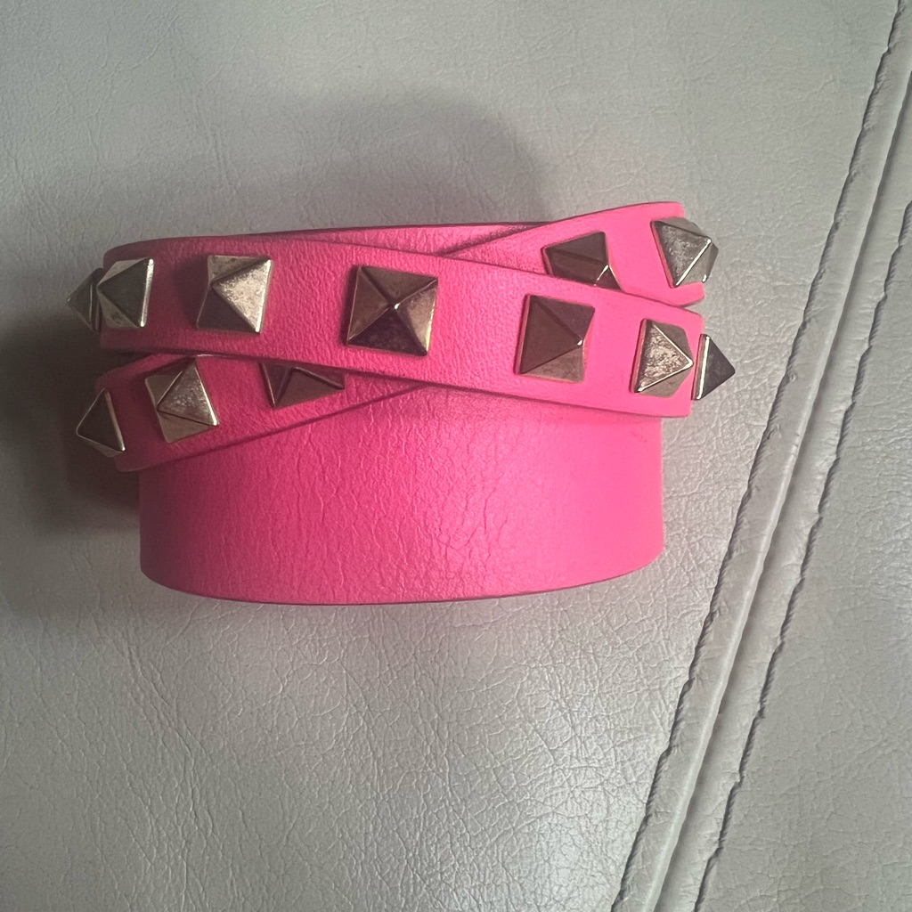 Valentino Garavani Pink Studded Leather Bracelet